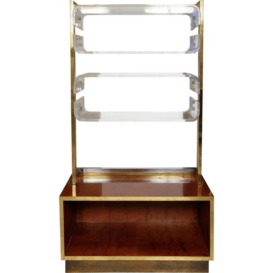 Image 1 of Vintage chrome-plated brass and lucite bookcase by Romeo Rega, Italy 1970