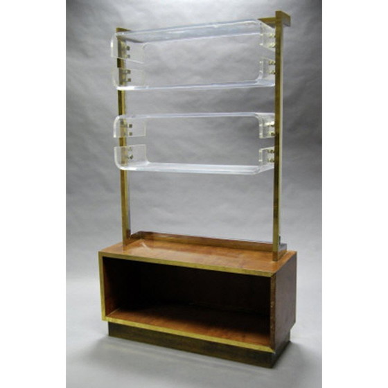 Image 1 of Vintage chrome-plated brass and lucite bookcase by Romeo Rega, Italy 1970