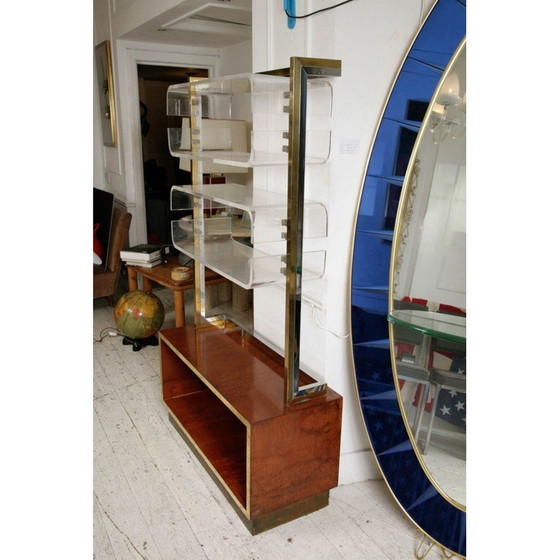 Image 1 of Vintage chrome-plated brass and lucite bookcase by Romeo Rega, Italy 1970