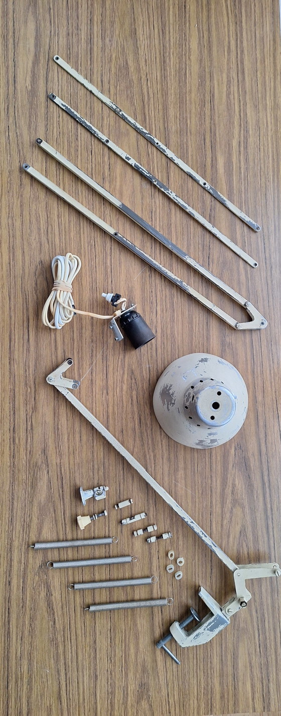 Image 1 of Swedish Vintage Industrial Architectural Lamp Lsa A101 Extra 01. Sand Color Desk Lamp With Clamp 1960.