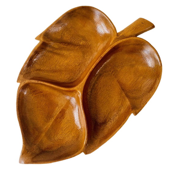 Image 1 of Acacia wood appetizer tray in leaf shape