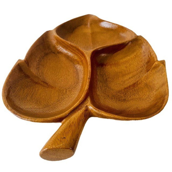 Image 1 of Acacia wood appetizer tray in leaf shape