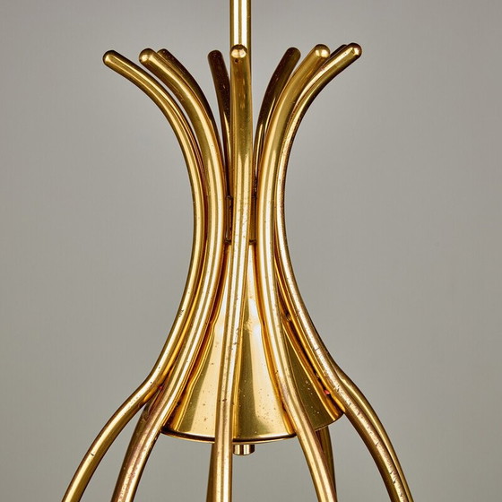 Image 1 of Vintage glass and brass chandelier, 1950
