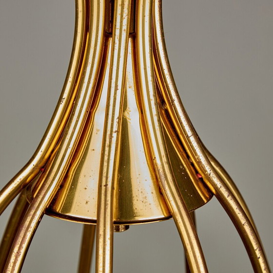 Image 1 of Vintage glass and brass chandelier, 1950