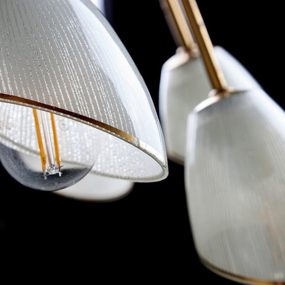 Image 1 of Vintage glass and brass chandelier, 1950