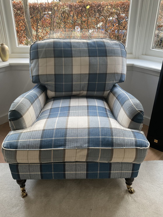 Image 1 of Plaid Armchair, Blue-Beige Plaid