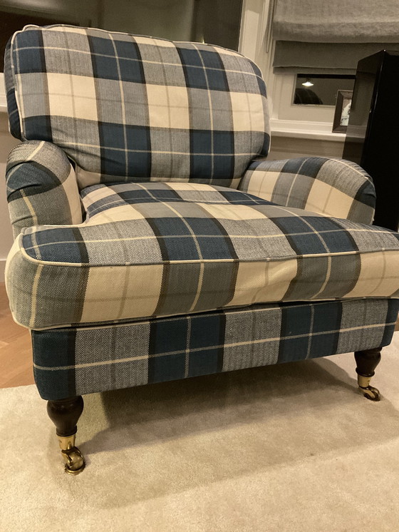 Image 1 of Plaid Armchair, Blue-Beige Plaid