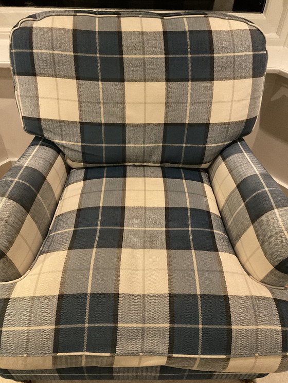 Image 1 of Plaid Armchair, Blue-Beige Plaid