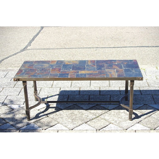 Vintage brutalist coffee table with slate top, 1960