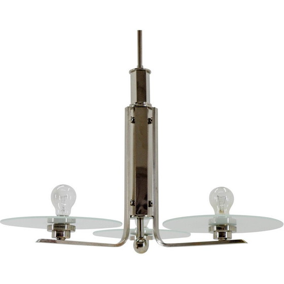 Image 1 of Vintage Bauhaus chandelier in chrome steel and glass, 1920