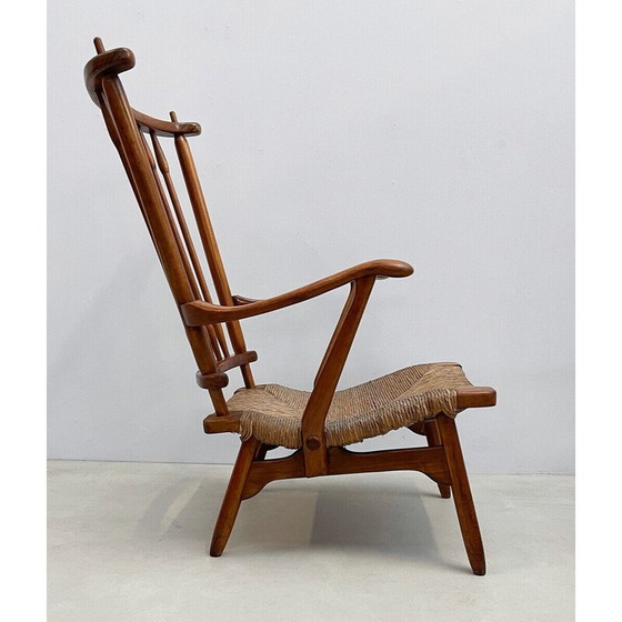 Image 1 of Pair of mid-century Scandinavian armchairs in wood and straw, 1960s