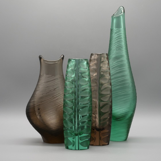 Image 1 of Konvolut Vaclav Horacek & Miroslav Klinger Art Glass Vase Zelezny Brod Sklo ×4