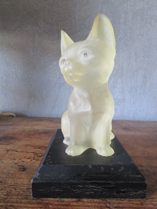 Beautiful Vintage Plastic Kitten On Wooden Base