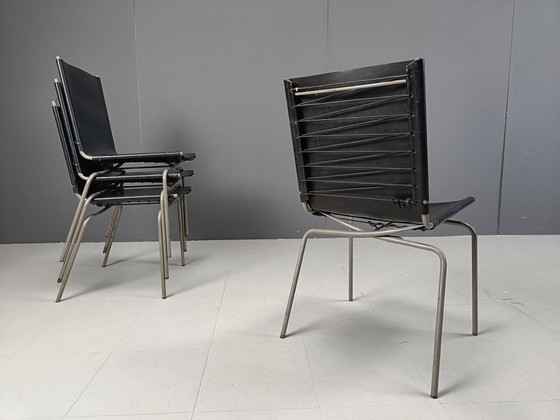 Image 1 of Chaises de salle à manger en cuir noir par Fabiaan Van Severen, 1990S