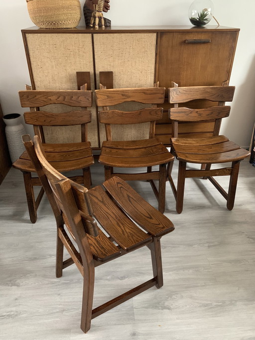 Set of 4 razor blade Brutalist Dining Chairs 60s