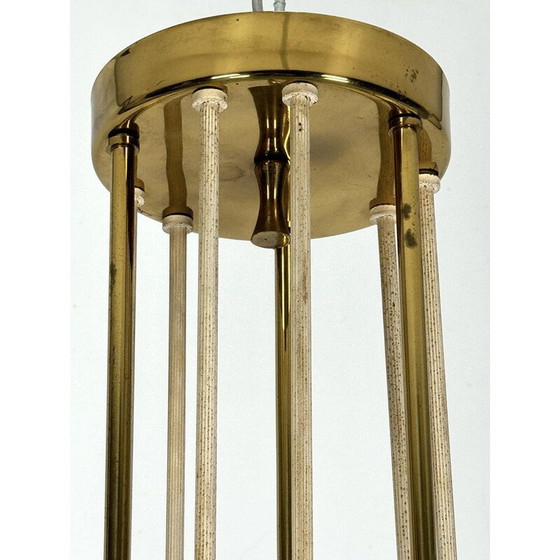 Image 1 of Set di 6 lampadari vintage in ottone e vetro opalino per Arredoluce Monza, Italia 1950