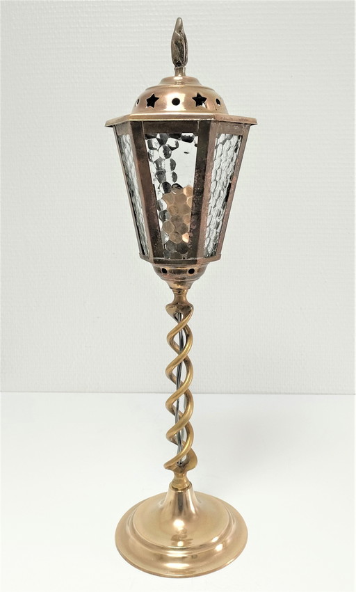 Twisted Brass And Glass Early 20th Century Lamp