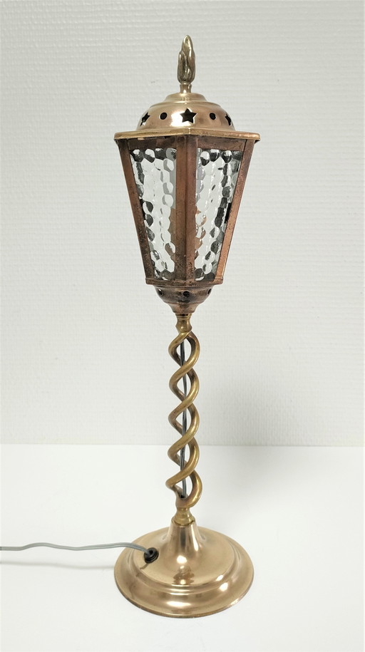 Twisted Brass And Glass Early 20th Century Lamp