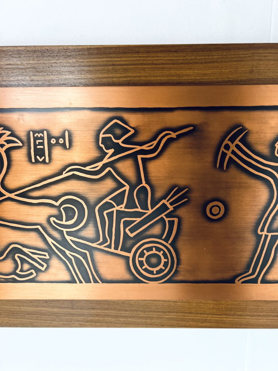 Image 1 of Vintage Wall Panel Teak & Copper '70s