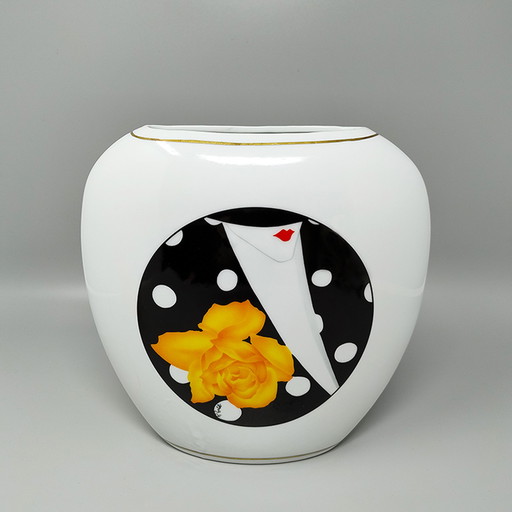 1970s Gogeous Porcelain Vase by R. Ortol for Limoges. Made in France