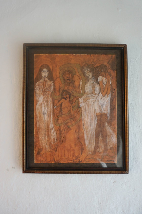 Image 1 of Jan Toorop 'A moral' print ca 1897 signed in plate