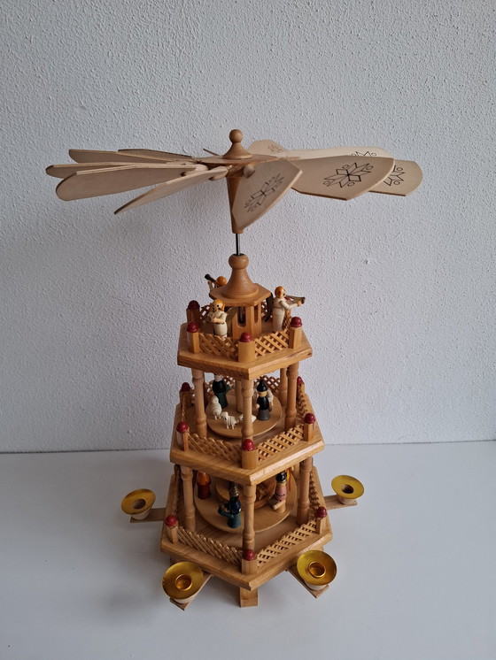 Image 1 of Old Wooden Christmas Pyramid 3 Storey Ore Mountains