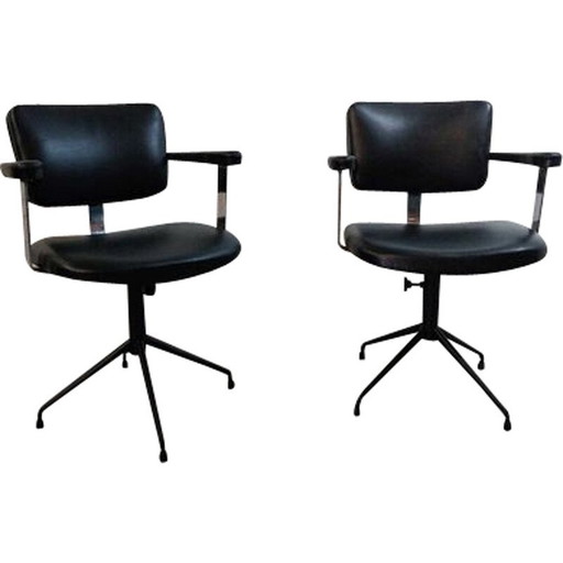 Pair of vintage bridges in black leatherette and chrome, Italy 1950