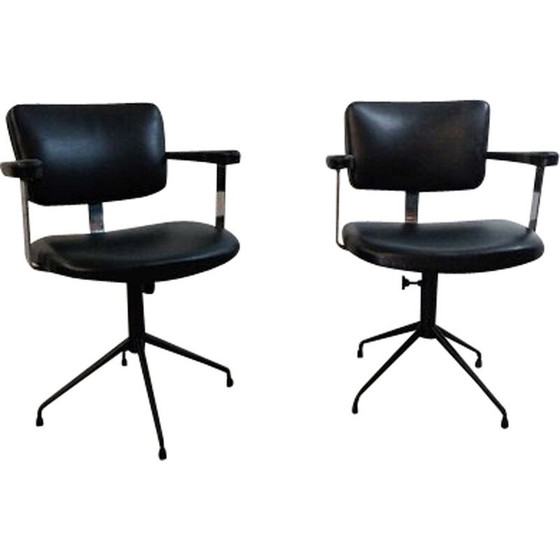 Image 1 of Pair of vintage bridges in black leatherette and chrome, Italy 1950