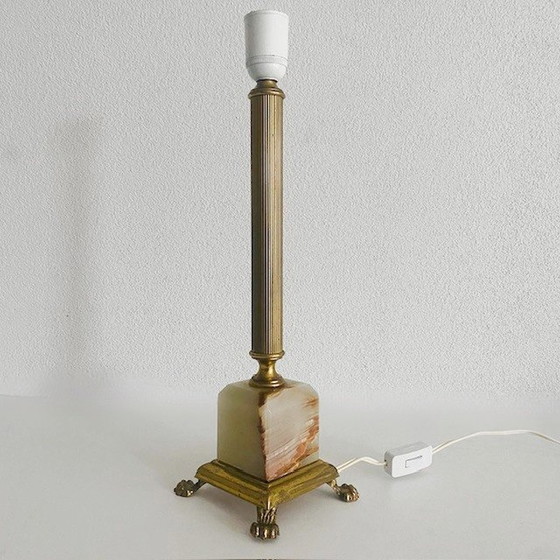 Image 1 of French Column lamp base marble brass 1960's