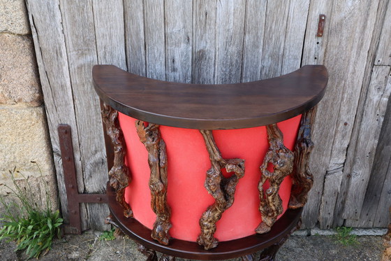 Image 1 of French vintage vine wood sculptural bar counter with a large vine wall shelf-50S