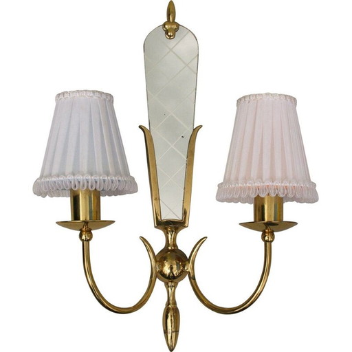 Vintage brass wall lamp with mirror, 1950