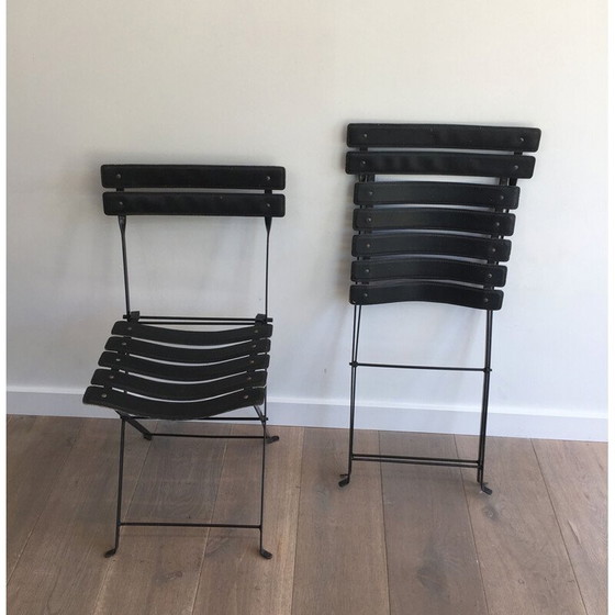 Image 1 of Pair of vintage Black Leather and Metal 1950's Chairs