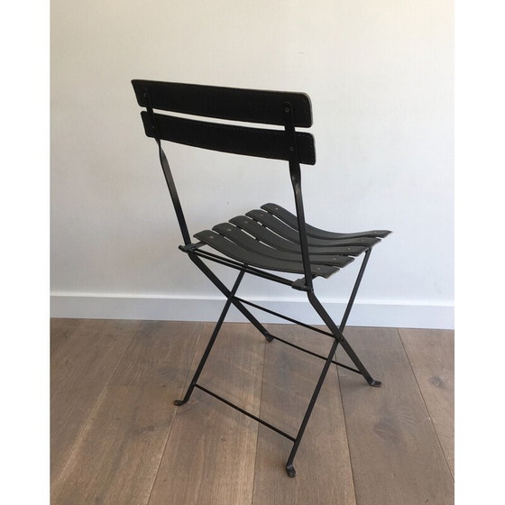 Image 1 of Pair of vintage Black Leather and Metal 1950's Chairs