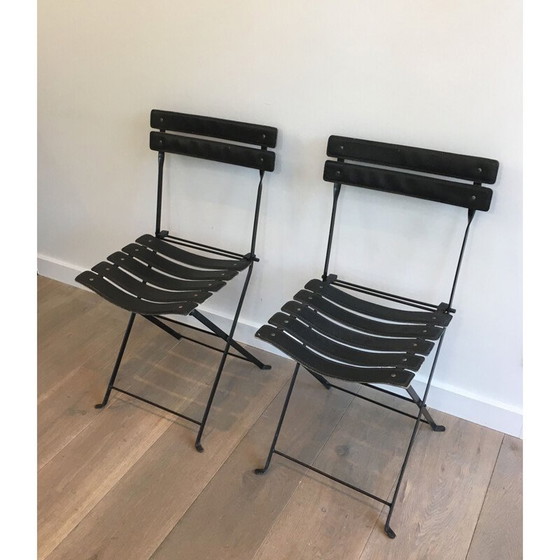 Image 1 of Pair of vintage Black Leather and Metal 1950's Chairs