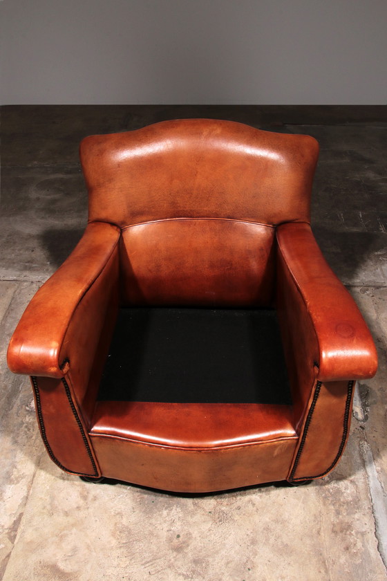 Image 1 of Fauteuil en cuir de mouton design hollandais fait à la main 1970 -Marque Joris