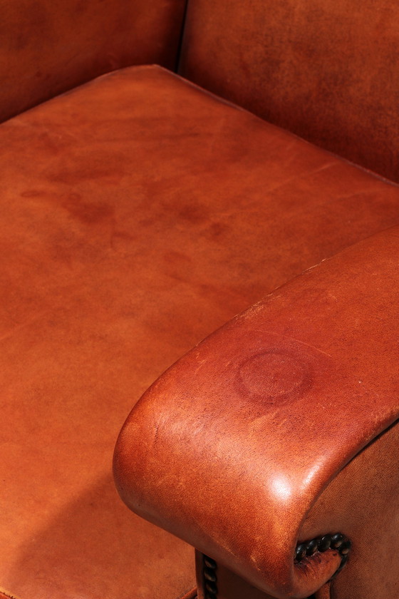 Image 1 of Sheep leather armchair Dutch design handmade 1970 -Brand name Joris