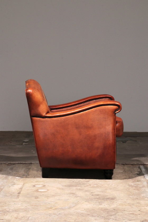 Image 1 of Fauteuil en cuir de mouton design hollandais fait à la main 1970 -Marque Joris