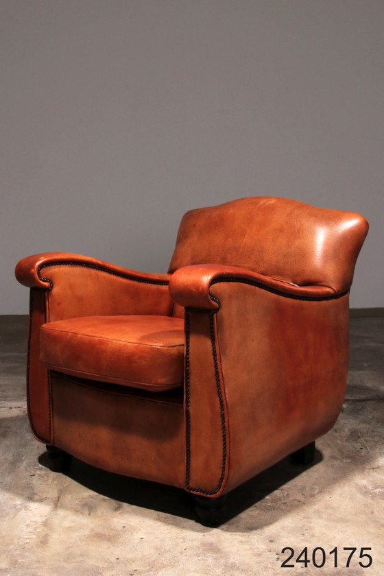 Image 1 of Fauteuil en cuir de mouton design hollandais fait à la main 1970 -Marque Joris