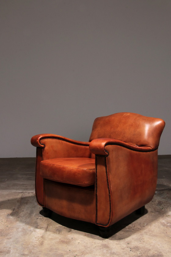 Image 1 of Fauteuil en cuir de mouton design hollandais fait à la main 1970 -Marque Joris