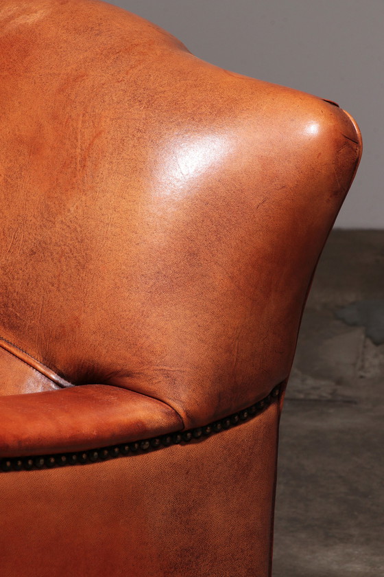 Image 1 of Sheep leather armchair Dutch design handmade 1970 -Brand name Joris