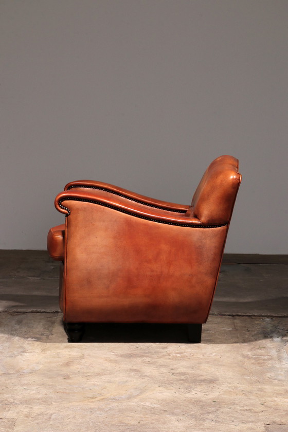 Image 1 of Fauteuil en cuir de mouton design hollandais fait à la main 1970 -Marque Joris