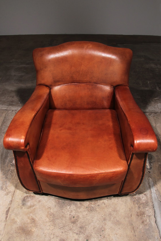 Image 1 of Fauteuil en cuir de mouton design hollandais fait à la main 1970 -Marque Joris