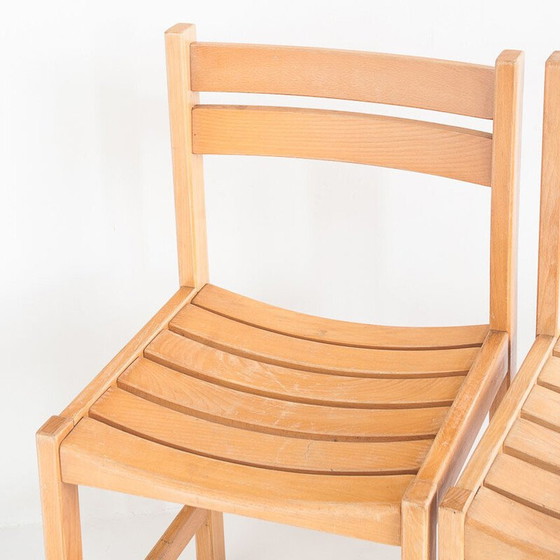 Image 1 of Set of 6 vintage solid beechwood chairs by André Sornay, France 1960