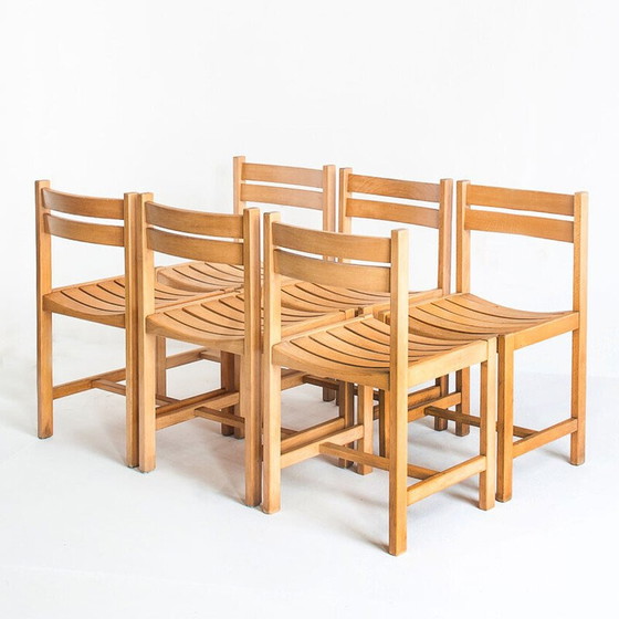 Image 1 of Set of 6 vintage solid beechwood chairs by André Sornay, France 1960
