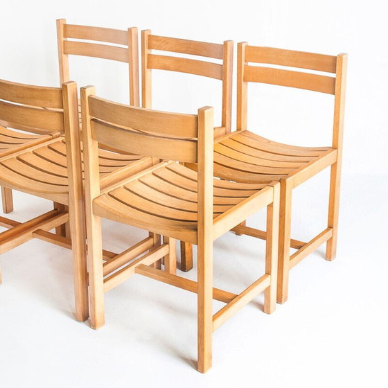 Image 1 of Set of 6 vintage solid beechwood chairs by André Sornay, France 1960