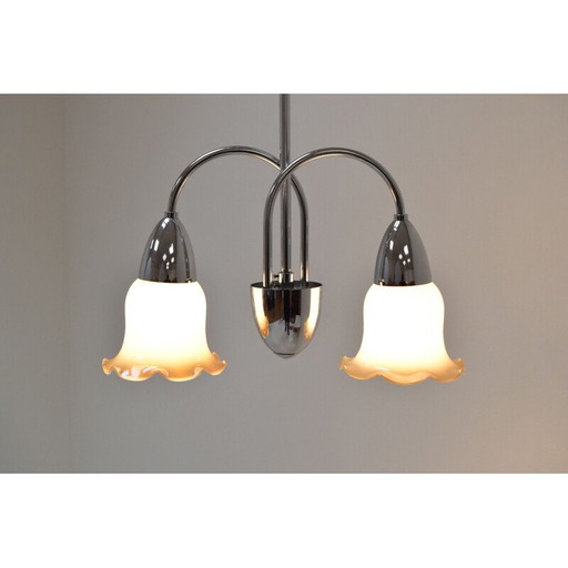 Vintage glass and chrome chandelier by Instala Decin, Czechoslovakia 1960