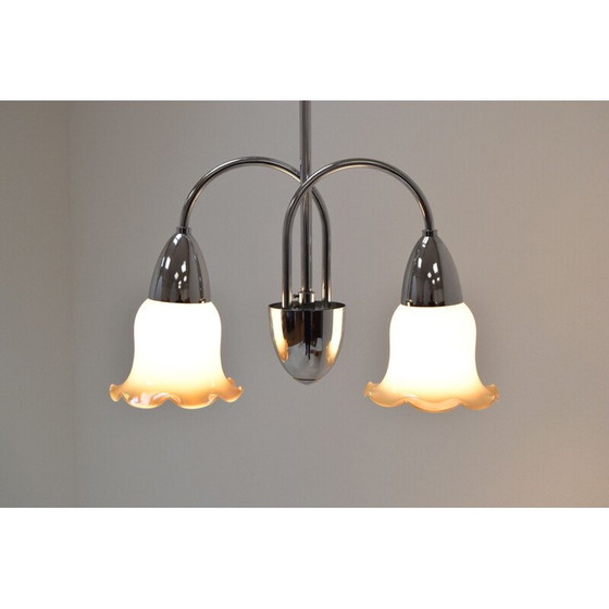 Image 1 of Vintage glass and chrome chandelier by Instala Decin, Czechoslovakia 1960