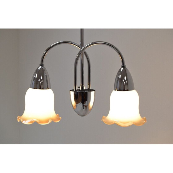 Image 1 of Vintage glass and chrome chandelier by Instala Decin, Czechoslovakia 1960