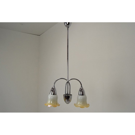 Image 1 of Vintage glass and chrome chandelier by Instala Decin, Czechoslovakia 1960