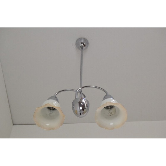Image 1 of Vintage glass and chrome chandelier by Instala Decin, Czechoslovakia 1960